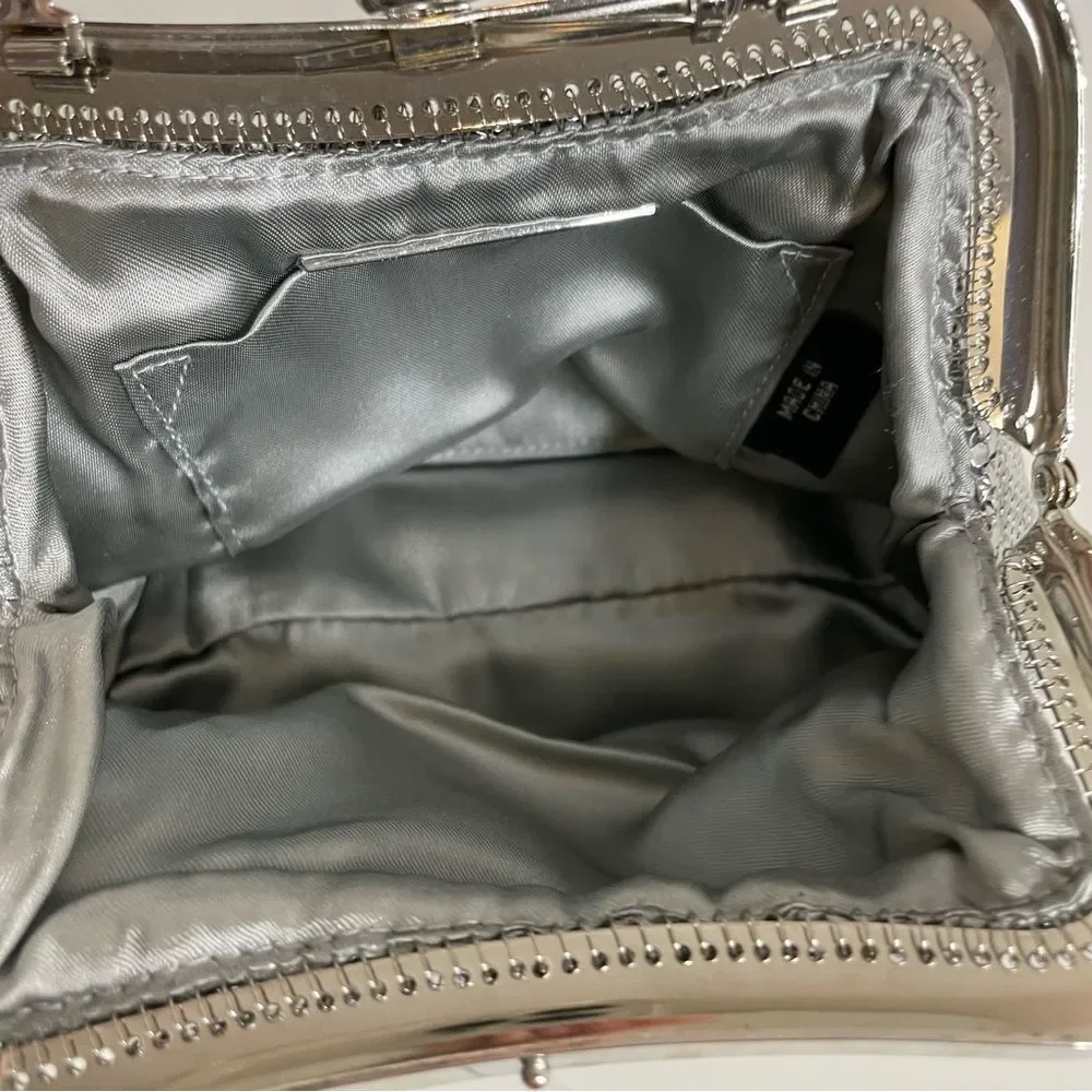 COPY - KATE LANDRY silver metallic mesh rhinestone evening purse formal event - Picture 10 of 15
